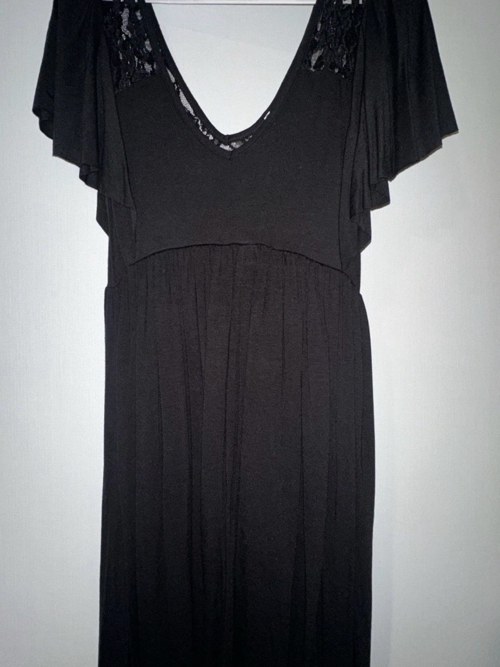 Black V-Neck Flutter Sleeve Maxi Dress
